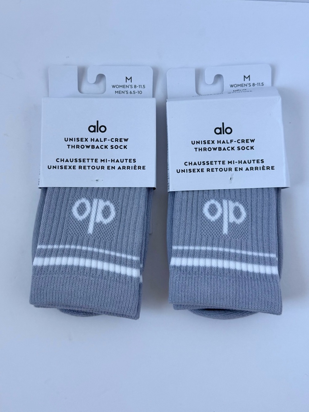 Alo Yoga Unisex Half-Crew Throwback Socks Winter Frost White NWT M